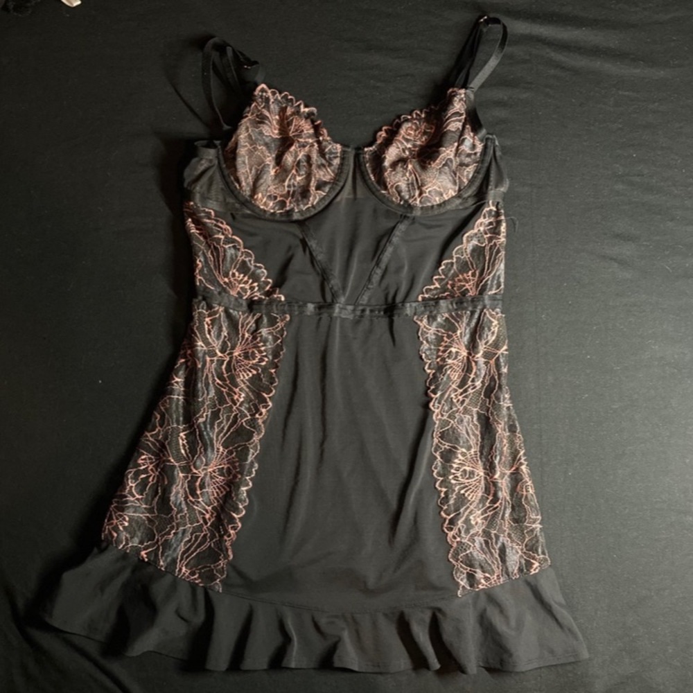 Floral Print Lace See-Through Babydoll Lingerie Dress
